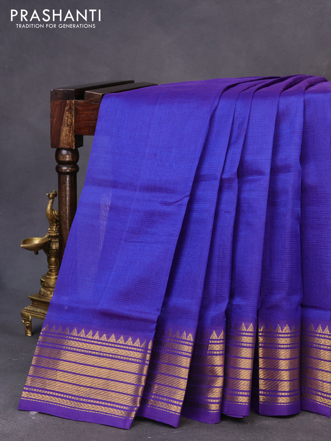 Mangalgiri silk cotton saree blue and yellow with plain body and zari woven border