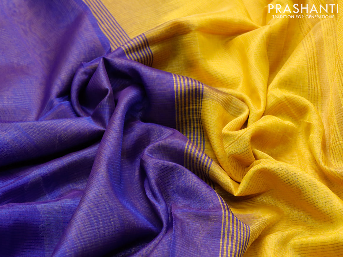 Mangalgiri silk cotton saree blue and yellow with plain body and zari woven border