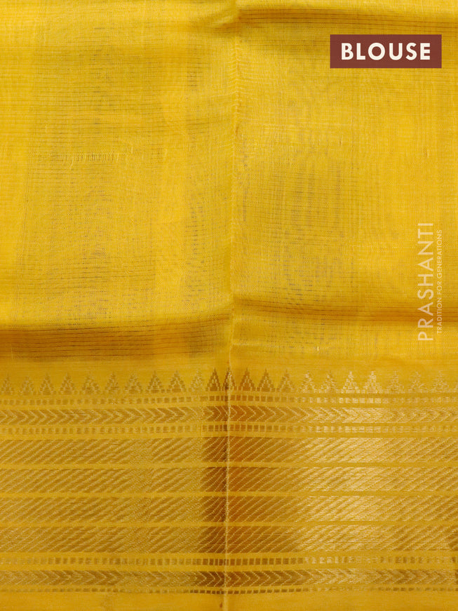 Mangalgiri silk cotton saree blue and yellow with plain body and zari woven border