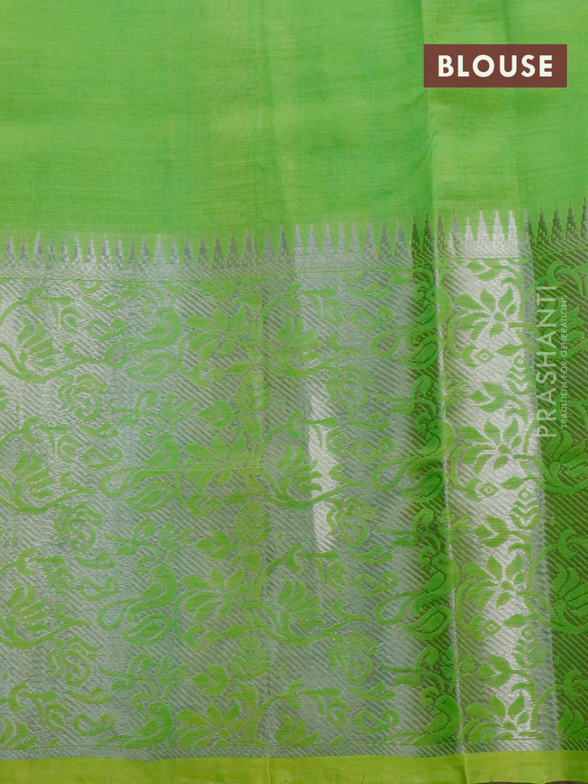 Mangalgiri silk cotton saree light green with allover silver zari checks & buttas and silver zari woven border