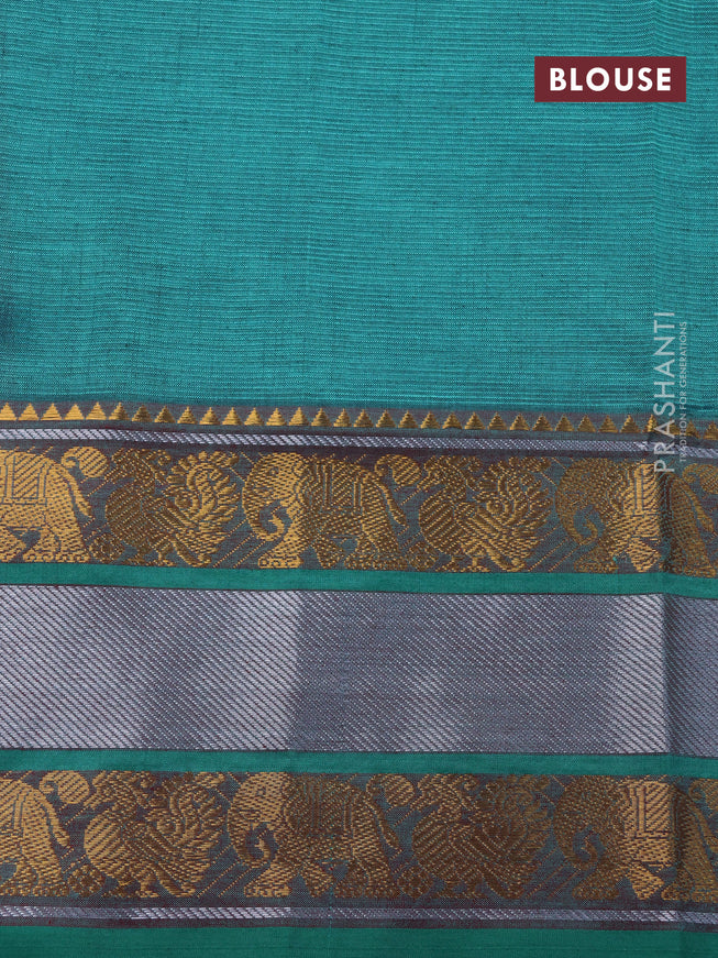 Mangalgiri silk cotton saree maroon and teal green with plain body and zari woven border