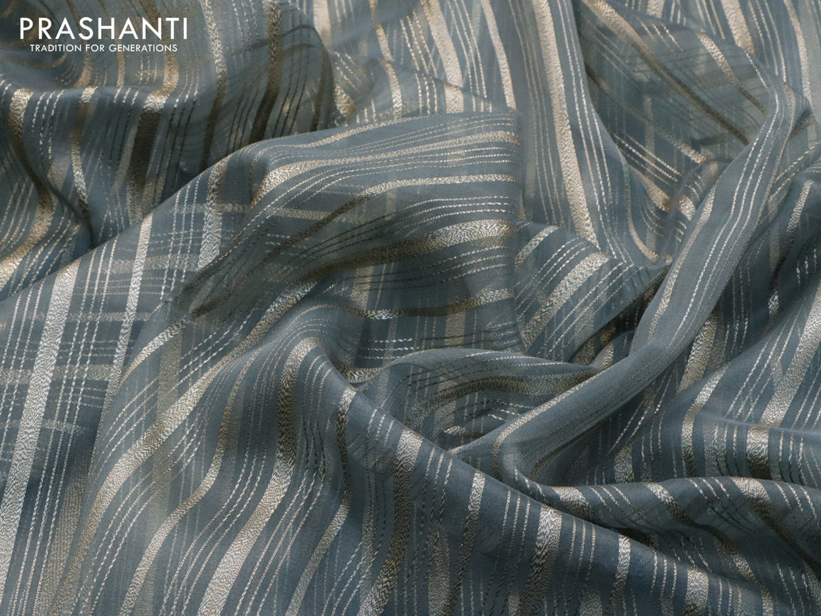 Organza saree grey with allover zari weaves and simple border