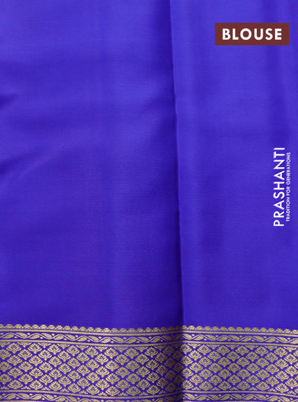 Pure mysore silk saree pink and royal blue with allover small zari woven checked pattern and zari woven border