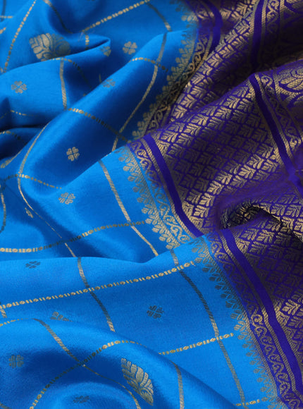 Pure mysore silk saree blue and dark blue with allover zari checks & buttas and zari woven border