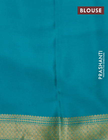 Pure mysore silk saree purple and teal green with allover small zari checks & buttas and zari woven border