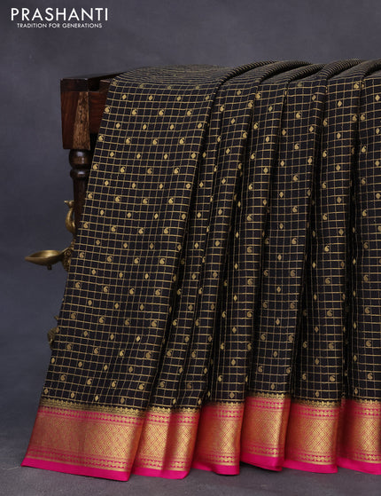 Pure mysore silk saree black and pink with allover small zari checks & buttas and zari woven border