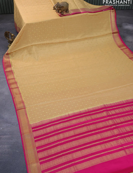 Pure mysore silk saree sandal and pink with allover small zari checks & buttas and zari woven border