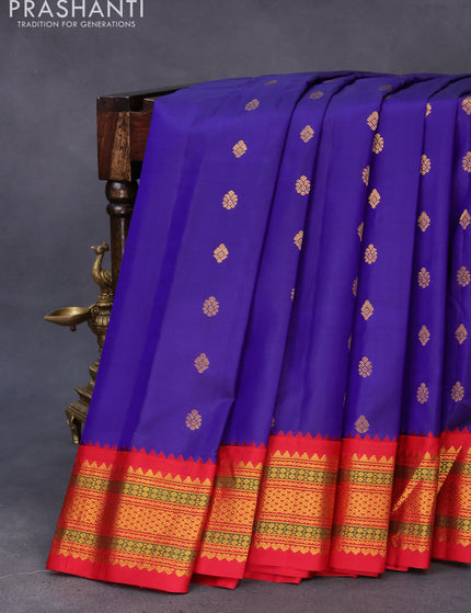 Pure gadwal silk saree blue and red with zari woven buttas and zari woven border