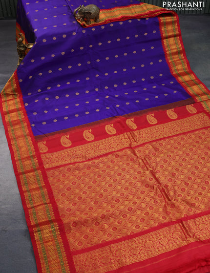 Pure gadwal silk saree blue and red with zari woven buttas and zari woven border