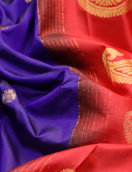 Pure gadwal silk saree blue and red with zari woven buttas and zari woven border