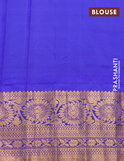 Pure gadwal silk saree grey and blue with allover zari checked pattern & zari buttas and temple design zari woven border