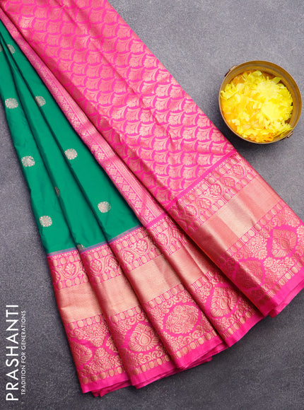 Semi gadwal saree teal green and pink with copper zari woven buttas and long zari woven border