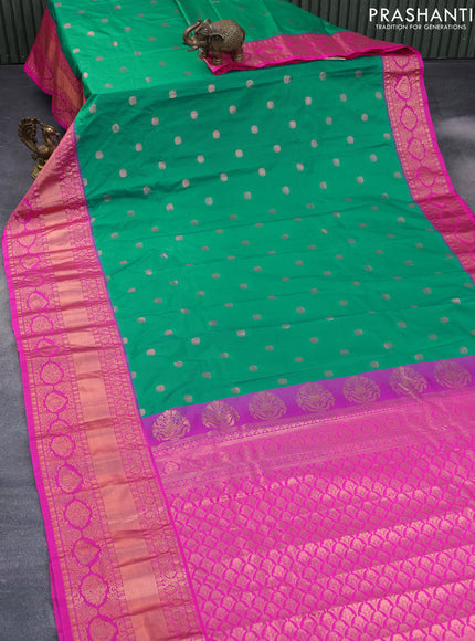 Semi gadwal saree teal green and pink with copper zari woven buttas and long zari woven border