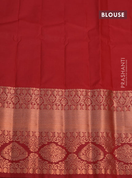 Semi gadwal saree light green and maroon with copper zari woven buttas and temple design long zari woven border