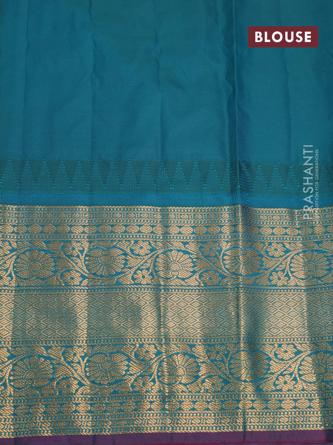 Semi gadwal saree pink and teal green with paisley zari woven buttas and temple design long zari woven border