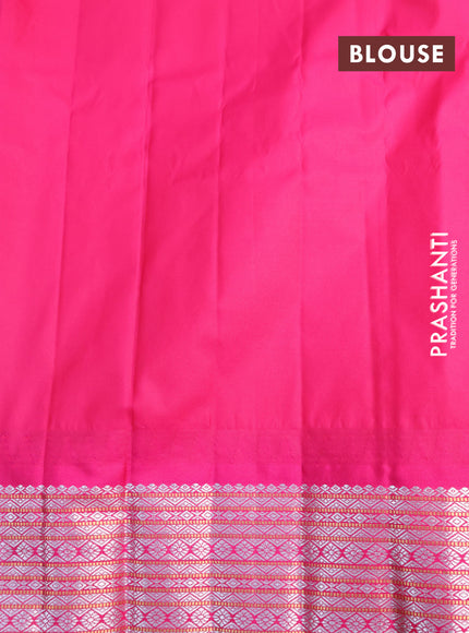 Semi gadwal saree teal green and pink with silver & gold zari woven buttas and temple design zari woven border