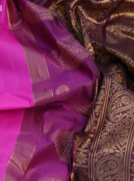 Semi gadwal saree pink and deep purple with allover zari weaves & buttas and temple design long zari woven border