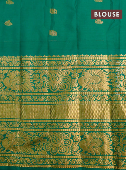 Semi gadwal saree pink and green with allover checked pattern & zari buttas and temple design long zari woven border