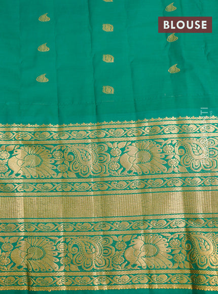 Semi gadwal saree pink and green with allover checked pattern & zari buttas and temple design long zari woven border