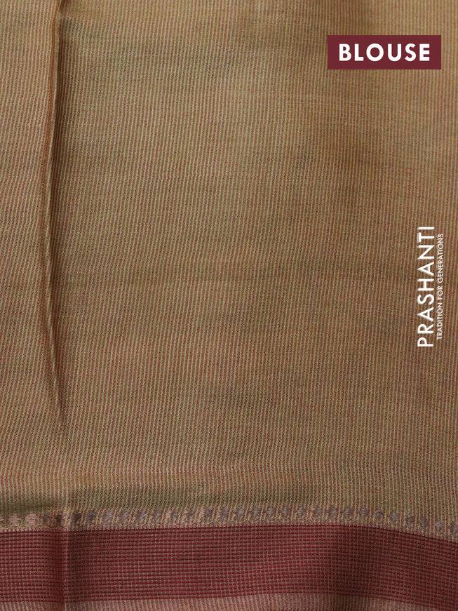 Pure tussar silk saree pista green and maroon with allover floral prints and simple border