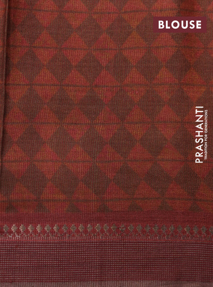 Pure tussar silk saree green shade with allover floral prints and zari woven border