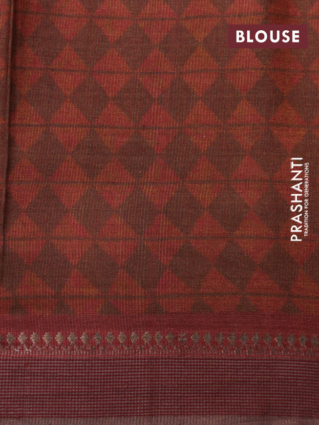 Pure tussar silk saree green shade with allover floral prints and zari woven border