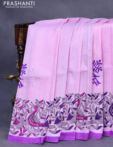 Bishnupuri silk saree light pink and purple with butta prints and printed border