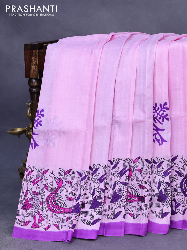 Bishnupuri silk saree light pink and purple with butta prints and printed border