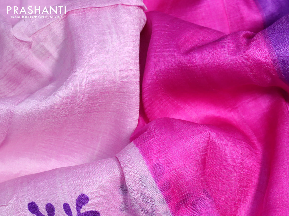 Bishnupuri silk saree light pink and purple with butta prints and printed border