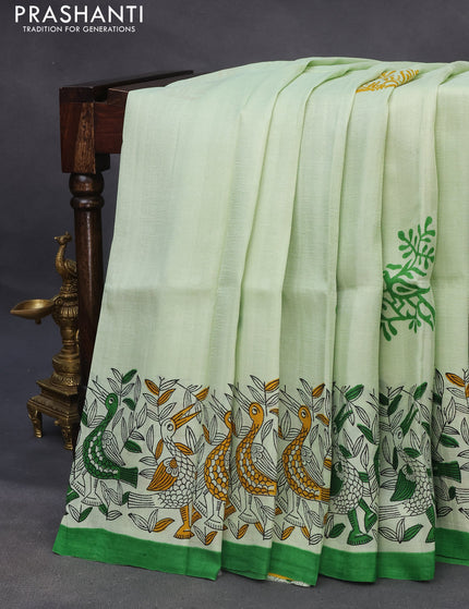 Bishnupuri silk saree pista green and green with butta prints and printed border