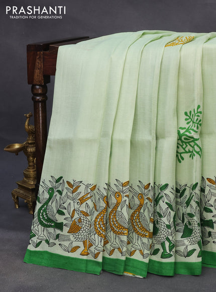 Bishnupuri silk saree pista green and green with butta prints and printed border