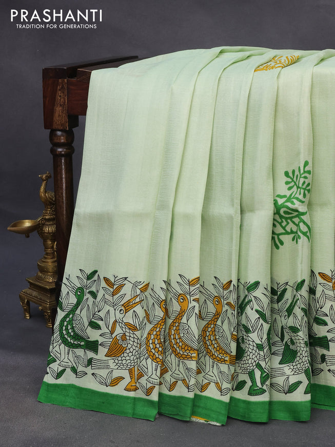 Bishnupuri silk saree pista green and green with butta prints and printed border