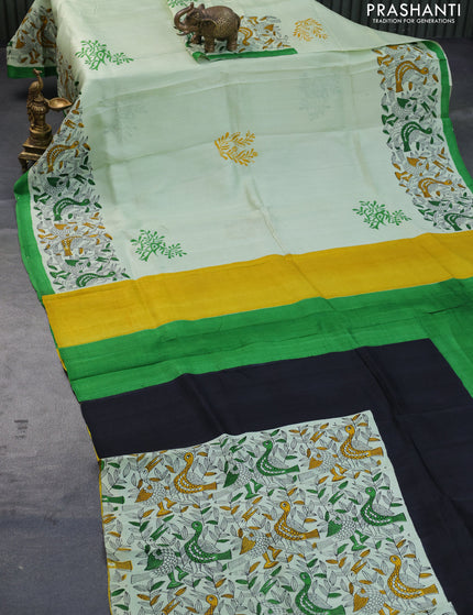 Bishnupuri silk saree pista green and green with butta prints and printed border