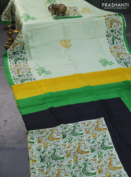 Bishnupuri silk saree pista green and green with butta prints and printed border