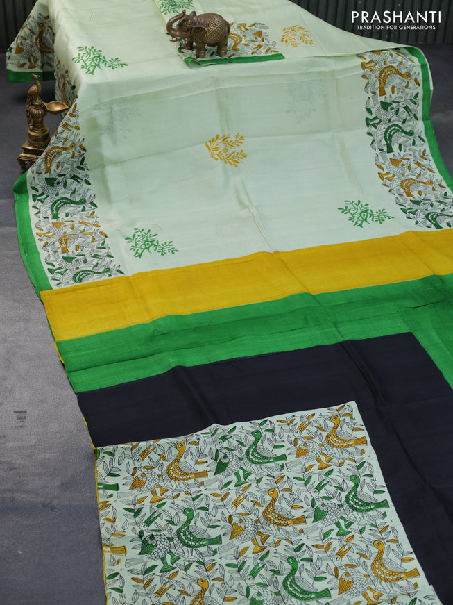 Bishnupuri silk saree pista green and green with butta prints and printed border