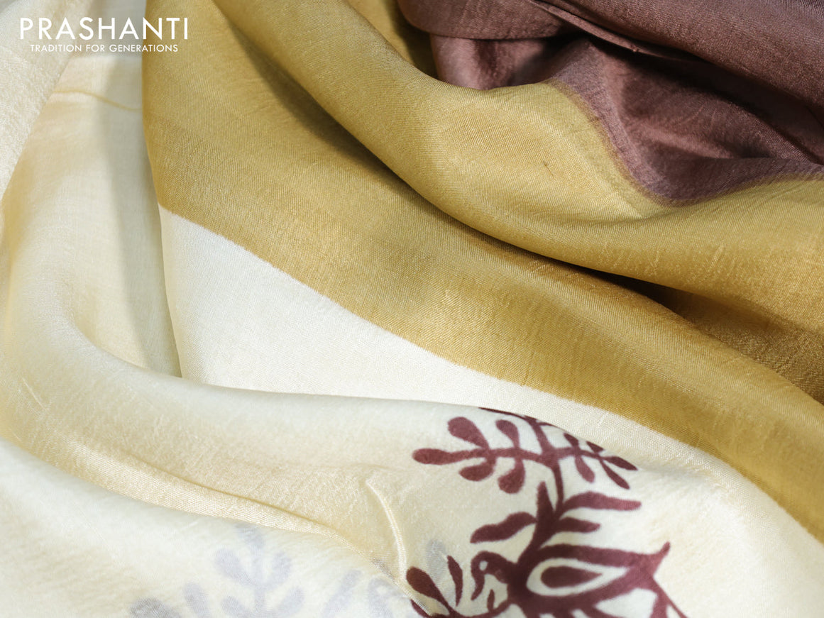 Bishnupuri silk saree cream and brown with butta prints and printed border