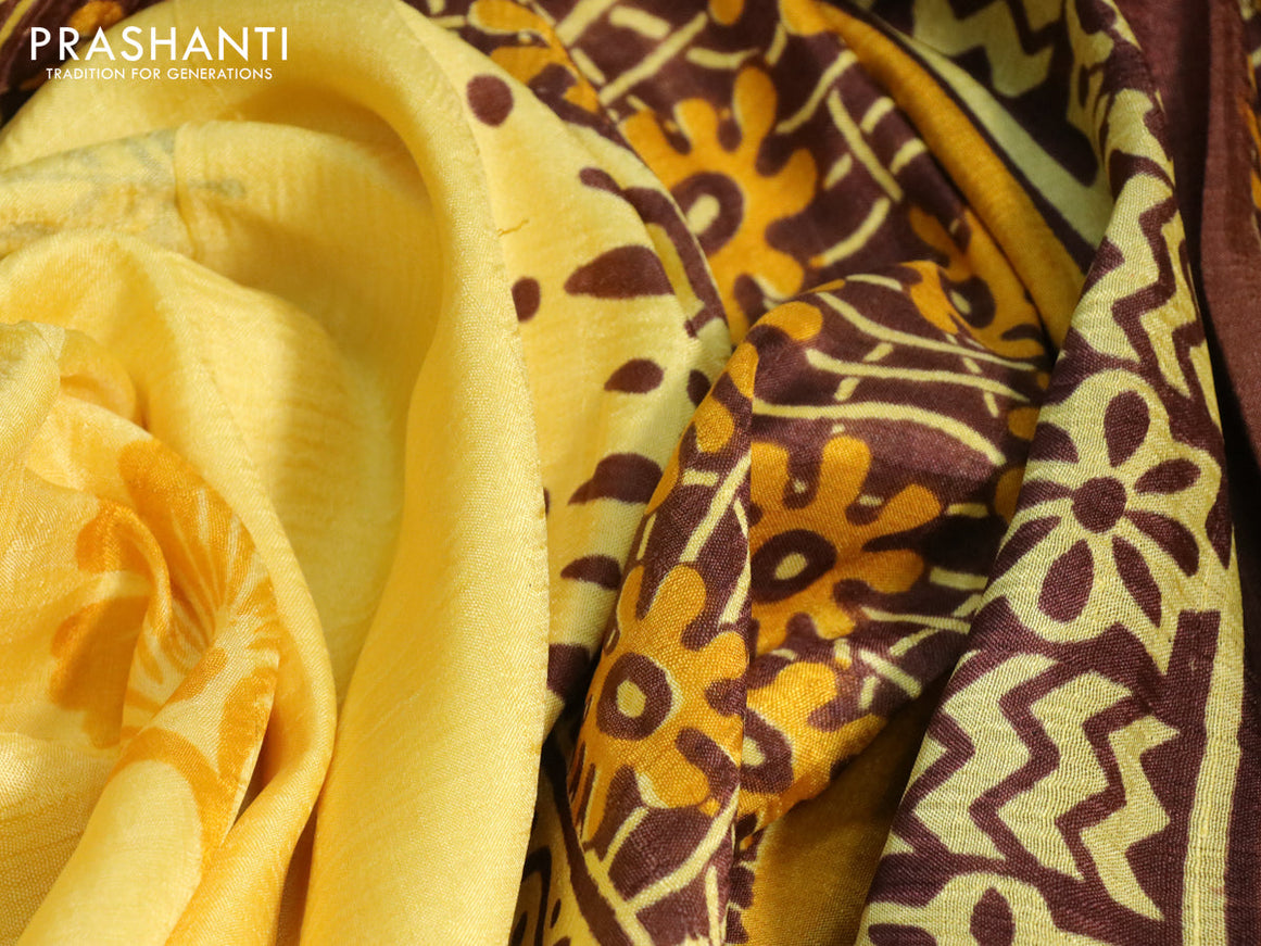 Bishnupuri silk saree yellow and brown with butta prints and printed border