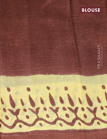 Bishnupuri silk saree yellow and brown with butta prints and printed border