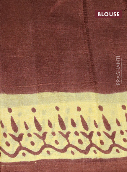 Bishnupuri silk saree yellow and brown with butta prints and printed border