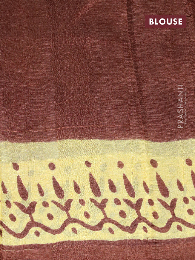 Bishnupuri silk saree yellow and brown with butta prints and printed border