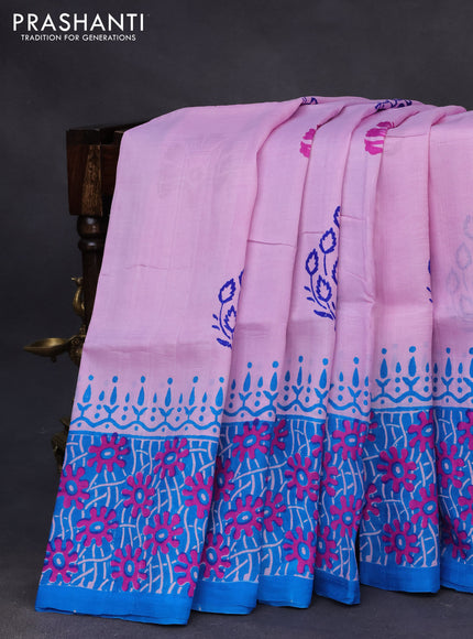 Bishnupuri silk saree light pink and cs blue with butta prints and printed border