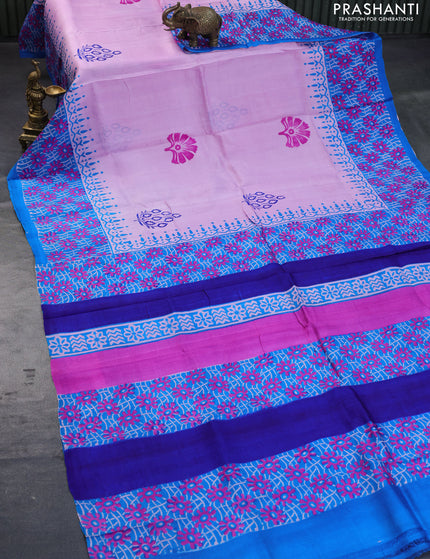 Bishnupuri silk saree light pink and cs blue with butta prints and printed border