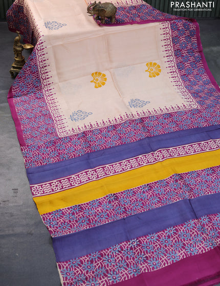 Bishnupuri silk saree sandal and purple with butta prints and printed border