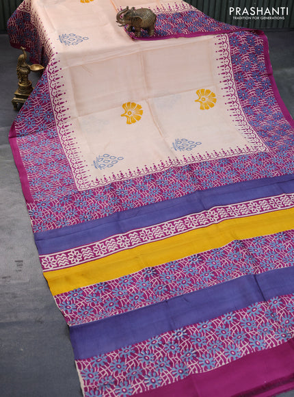 Bishnupuri silk saree sandal and purple with butta prints and printed border