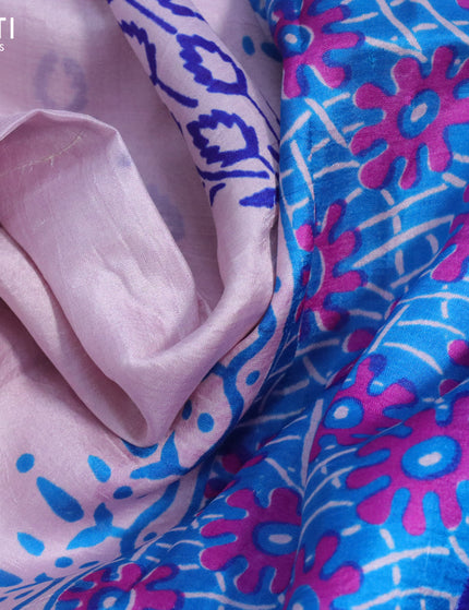 Bishnupuri silk saree pastel pink and cs blue with butta prints and printed border