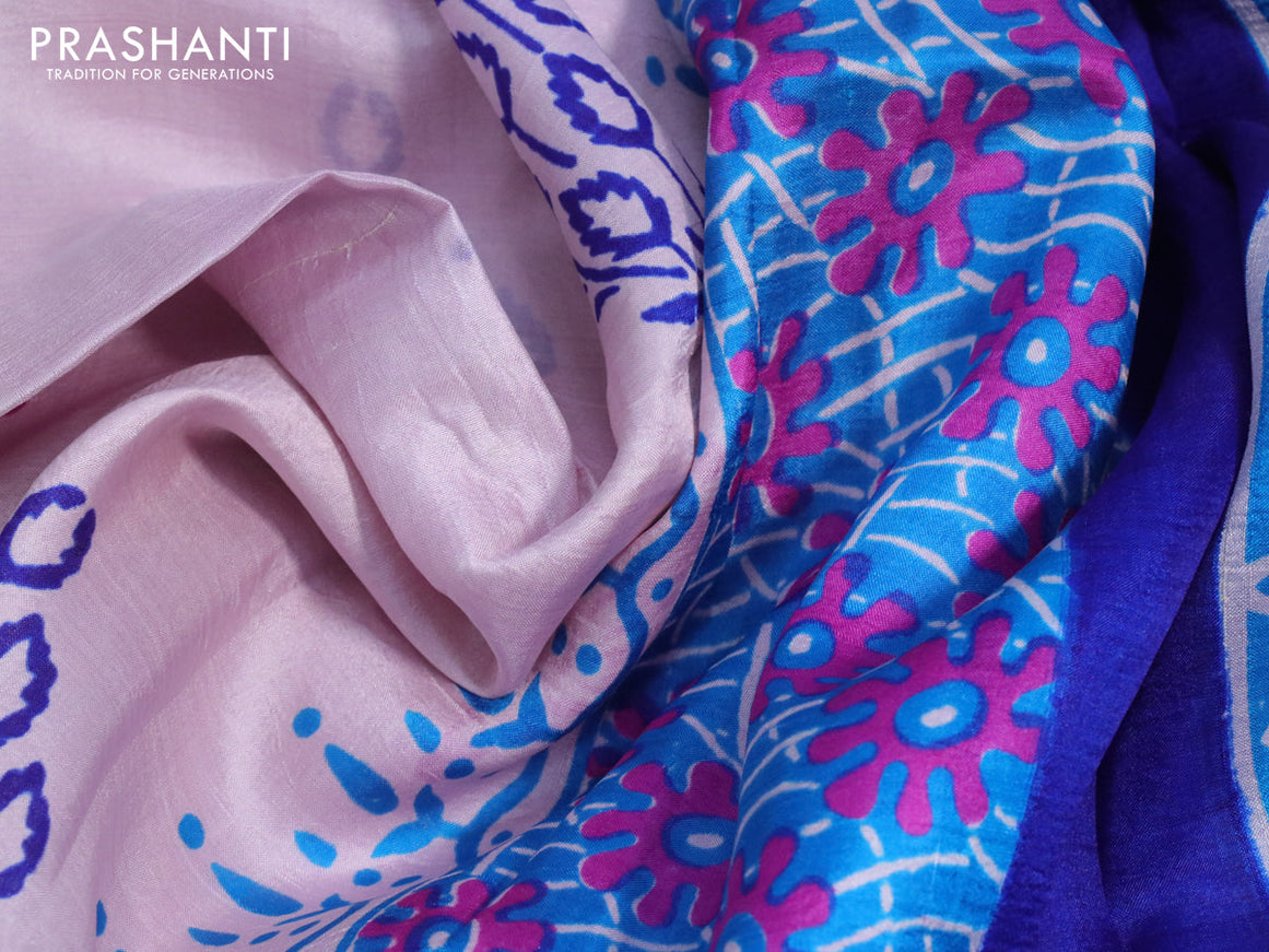 Bishnupuri silk saree pastel pink and cs blue with butta prints and printed border