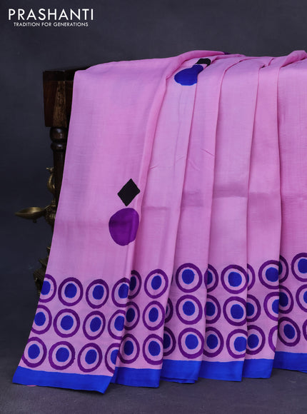 Bishnupuri silk saree light pink and blue with butta prints and printed border