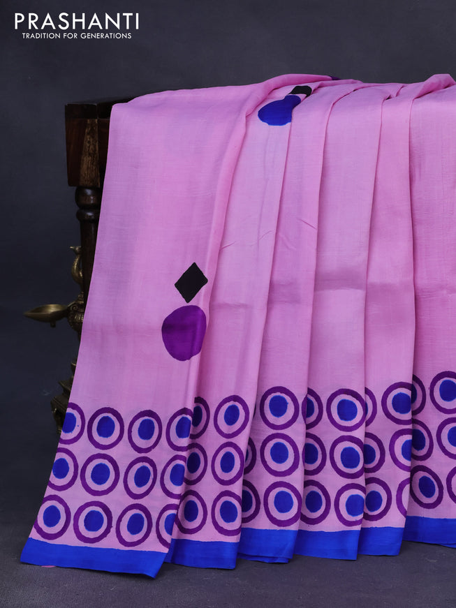 Bishnupuri silk saree light pink and blue with butta prints and printed border