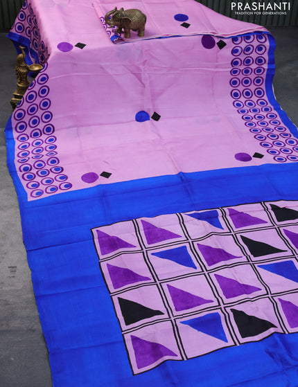 Bishnupuri silk saree light pink and blue with butta prints and printed border