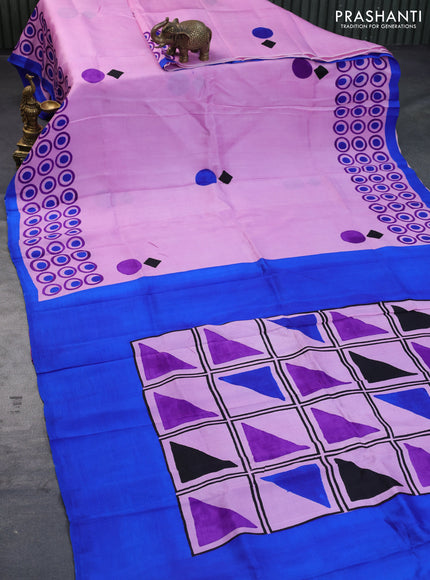 Bishnupuri silk saree light pink and blue with butta prints and printed border